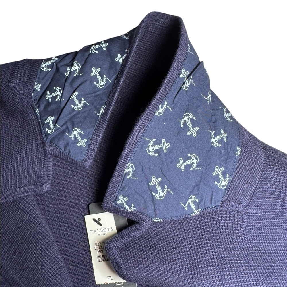 NWT Talbots NavyNautical Preppy Double Breasted Knit Sweater Blazer Large Petite - Picture 5 of 7
